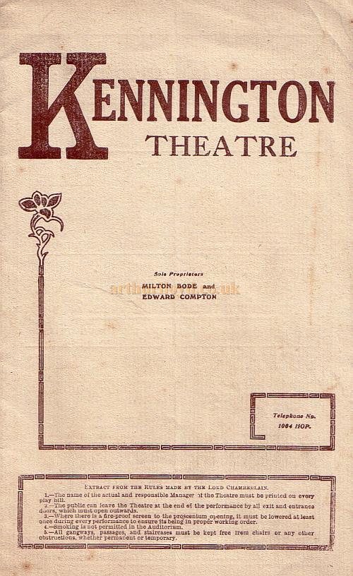 Programme for 'Monsieur Beaucaire' at the Kennington Theatre in 1914 
