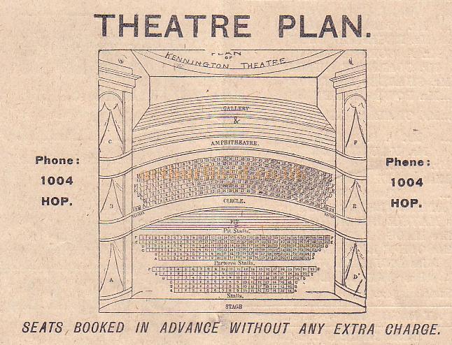 Seating Plan for the Kennington Theatre - From a Programme for 'Monsieur Beaucaire' at the Kennington Theatre in 1914 