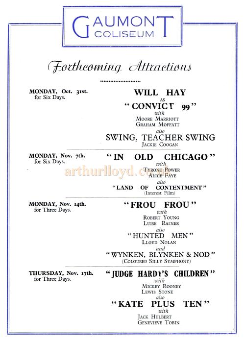 The reopening programme for the Leeds Coliseum / Gaumont Cinema in 1938 The reopening programme for the Leeds Coliseum / Gaumont Cinema in 1938