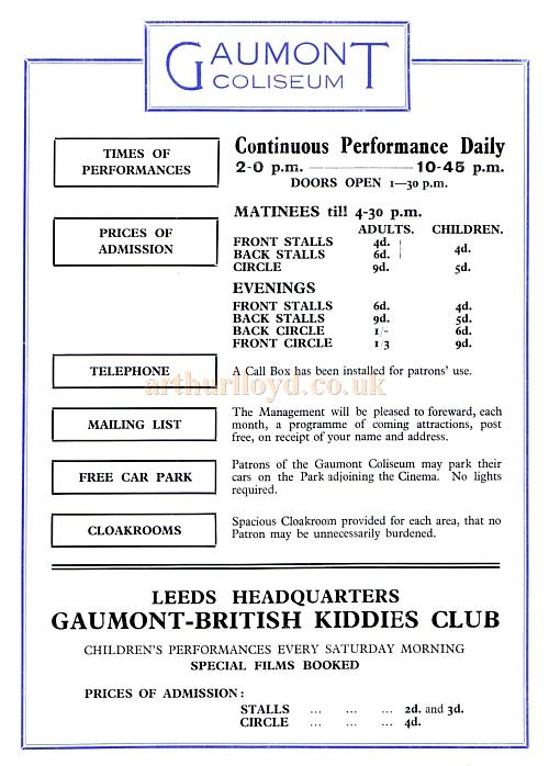 The reopening programme for the Leeds Coliseum / Gaumont Cinema in 1938 The reopening programme for the Leeds Coliseum / Gaumont Cinema in 1938