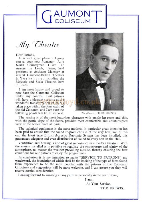 The reopening programme for the Leeds Coliseum / Gaumont Cinema in 1938 The reopening programme for the Leeds Coliseum / Gaumont Cinema in 1938