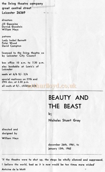 A Programme for 'Beauty and the Beast' at the Living Theatre, Leicester - Courtesy Dave Winter.