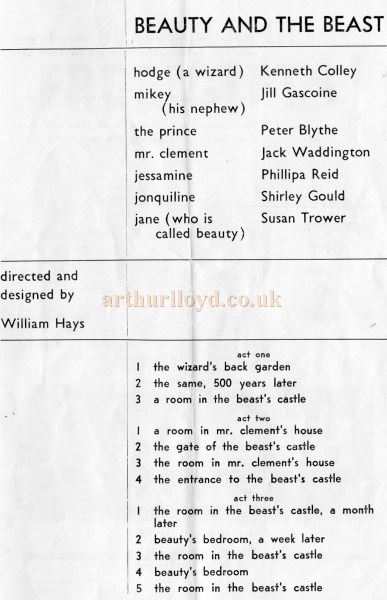 A Programme for 'Beauty and the Beast' at the Living Theatre, Leicester - Courtesy Dave Winter.