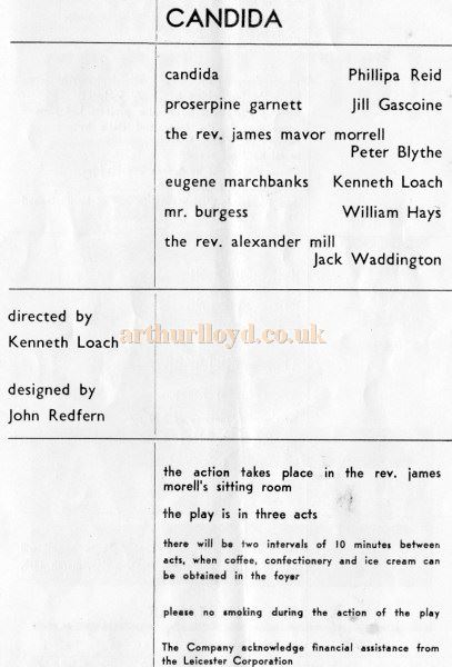 A Programme for 'Candida' at the Living Theatre, Leicester - Courtesy Dave Winter.