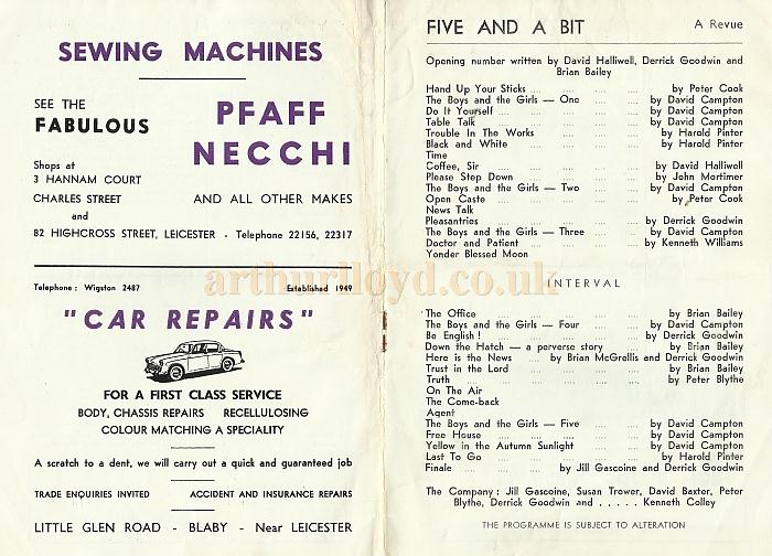A Programme for the revue 'Five And A Bit' at the Living Theatre, Leicester in the 1960s - Courtesy David Garratt.
