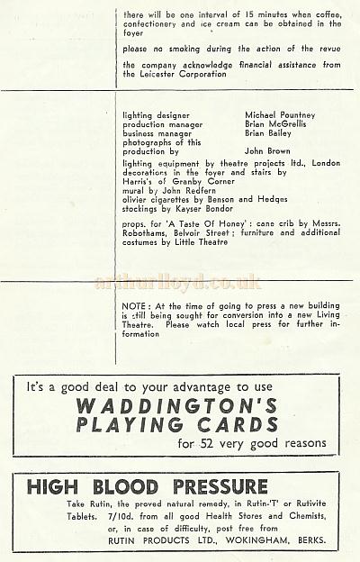 A Programme for the revue 'Five And A Bit' at the Living Theatre, Leicester in the 1960s - Courtesy David Garratt.