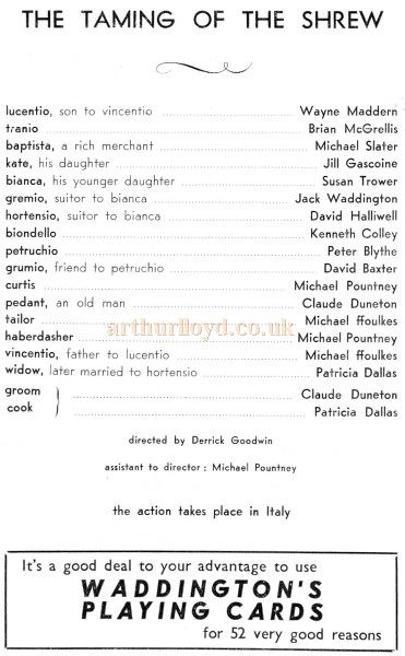 A Programme for 'The Taming of the Shrew' at the Living Theatre, Leicester - Courtesy Dave Winter. 