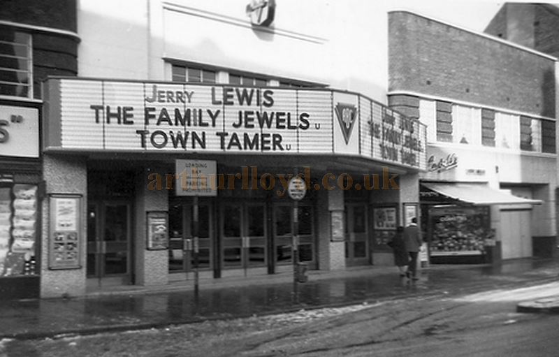 The ABC, Leicester, formerly the Savoy Theatre, showing the Jerry Lewis Film 'The Family Jewels' and 'Town Tamer' in a photograph taken with a Kodak Brownie in 1965 - Courtesy Alan Jones who worked at the Theatre from 1965.