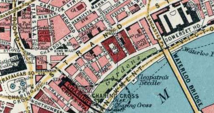 A Section of Batholomews 1922 Map of London showing the position of the Little Theatre on John Street
