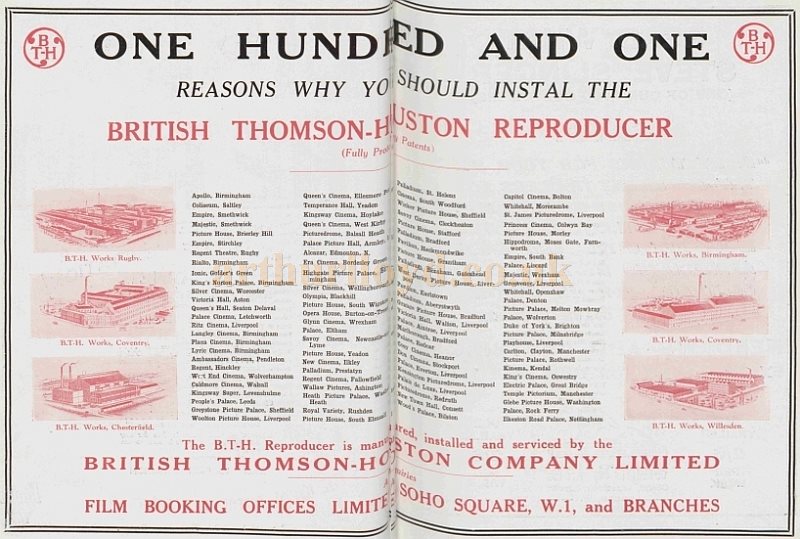 An Advertisement for British Thompson-Houston Co. Ltd. - From The Bioscope, 9th of April 1930.