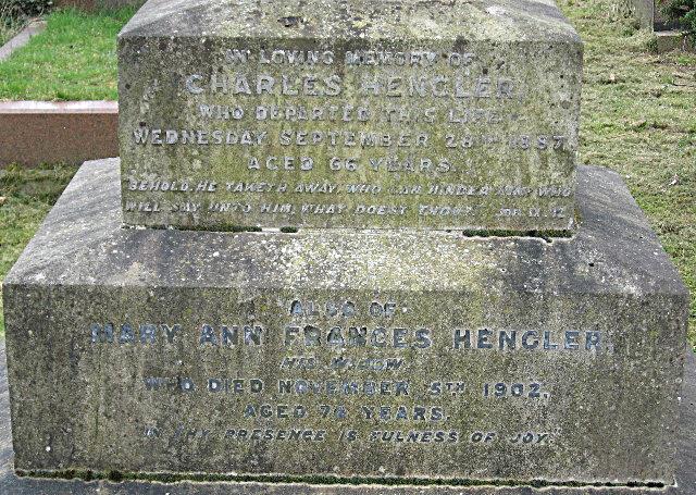 Charles Hengler's Grave Stone - Courtesy Alfred Mason. 