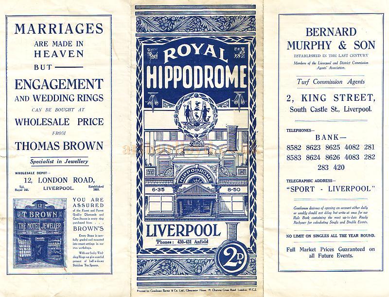 Variety Programme for the Royal Hippodrome Theatre, Liverpool for the week beginning Monday the 8th of April 1928.