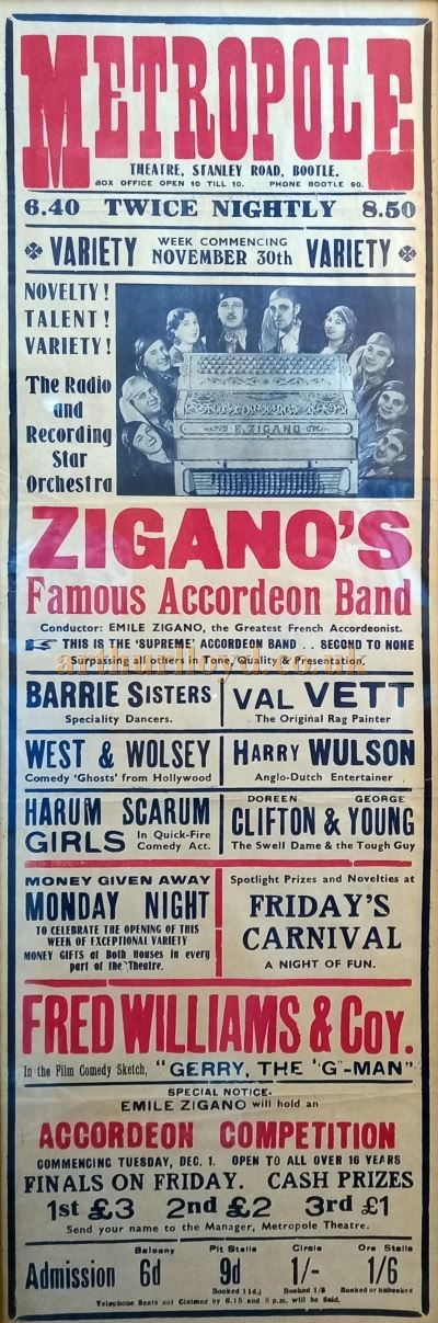 A Twice Nightly Variety Poster for the Metropole Theatre, Bootle - Courtesy Sharon Barbet.