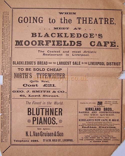 A programme for 'San Toy' at the Royal Court Theatre, Liverpool for September the 23rd 1901 - Courtesy Roy Cross