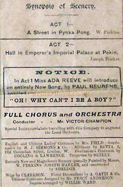 A programme for 'San Toy' at the Royal Court Theatre, Liverpool for September the 23rd 1901 - Courtesy Roy Cross