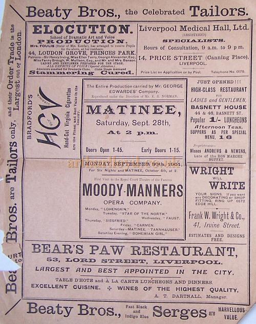 A programme for 'San Toy' at the Royal Court Theatre, Liverpool for September the 23rd 1901 - Courtesy Roy Cross