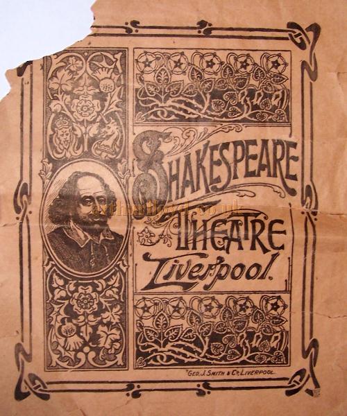 A Programme for 'Cinderella' at the Shakespeare Theatre, Liverpool on December 26th 1907 - Courtesy Roy Cross