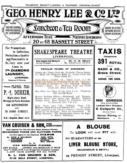 A Programme for 'A Pair of Silk Stockings' at the Shakespeare Theatre, Liverpool on October 5th 1914 - Courtesy Roy Cross