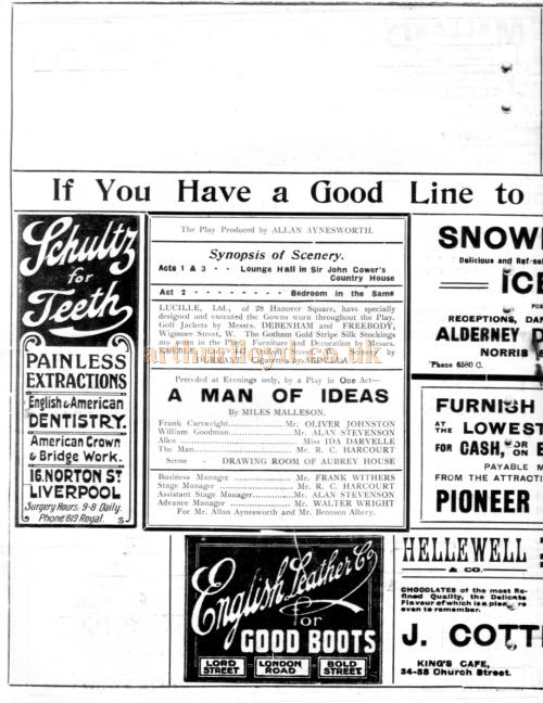 A Programme for 'A Pair of Silk Stockings' at the Shakespeare Theatre, Liverpool on October 5th 1914 - Courtesy Roy Cross