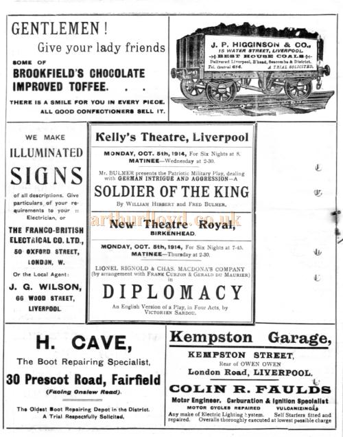 A Programme for 'A Pair of Silk Stockings' at the Shakespeare Theatre, Liverpool on October 5th 1914 - Courtesy Roy Cross