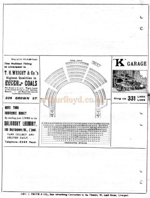 A Programme for 'A Pair of Silk Stockings' at the Shakespeare Theatre, Liverpool on October 5th 1914 - Courtesy Roy Cross