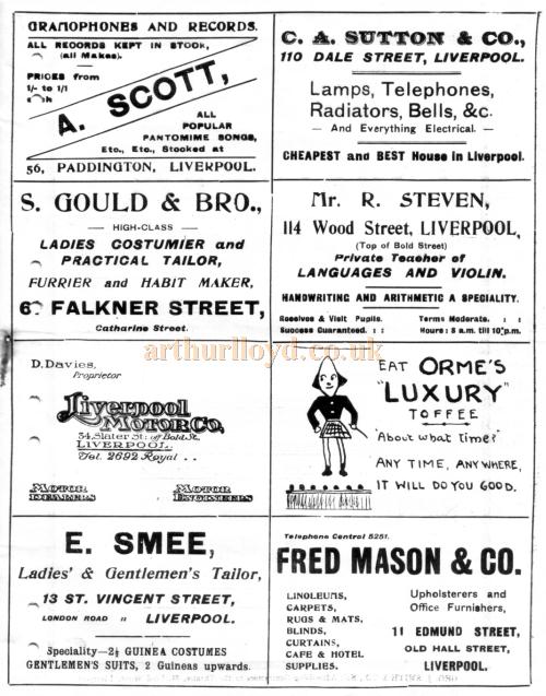 A Programme for 'A Pair of Silk Stockings' at the Shakespeare Theatre, Liverpool on October 5th 1914 - Courtesy Roy Cross