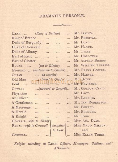 A Script for Henry Irving's Production of 'King Lear' at the Lyceum Theatre in 1892 - Kindly Donated by Judith Clarke