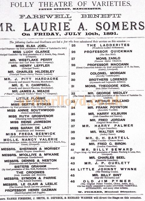 A Folly Theatre of Varieties Farewell Benefit Bill for Laurie Somers on Friday July 10th 1891 - Courtesy Sue Green.