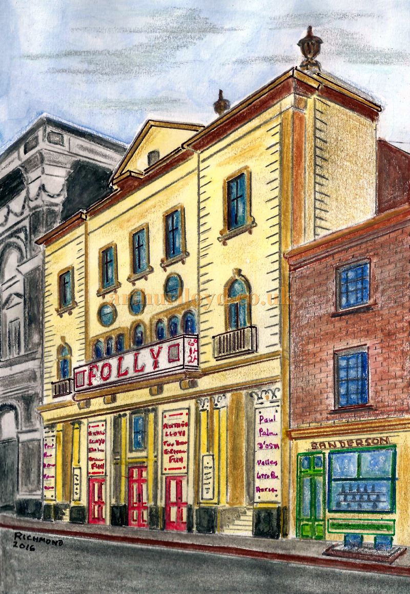 A Watercolour showing the Folly Theatre, Manchester - By George Richmond August 2016. 