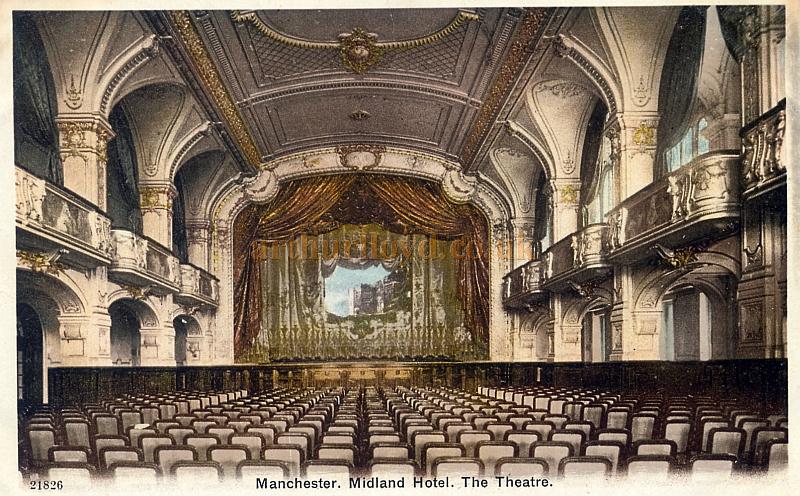 A Postcard depicting the auditorium and stage of the Midland Hotel Theatre - Courtesy Maurice Friedman, British Music hall Society.