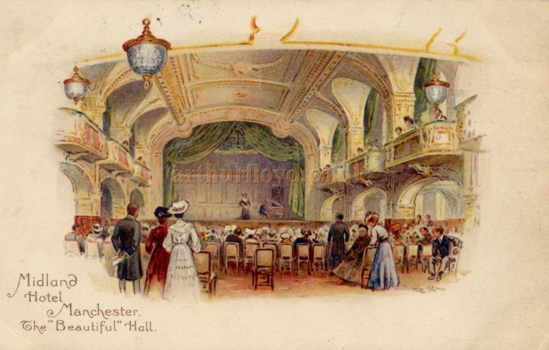 A Postcard depicting the auditorium and stage of the Midland Hotel Theatre - Courtesy Maurice Friedman, British Music hall Society.