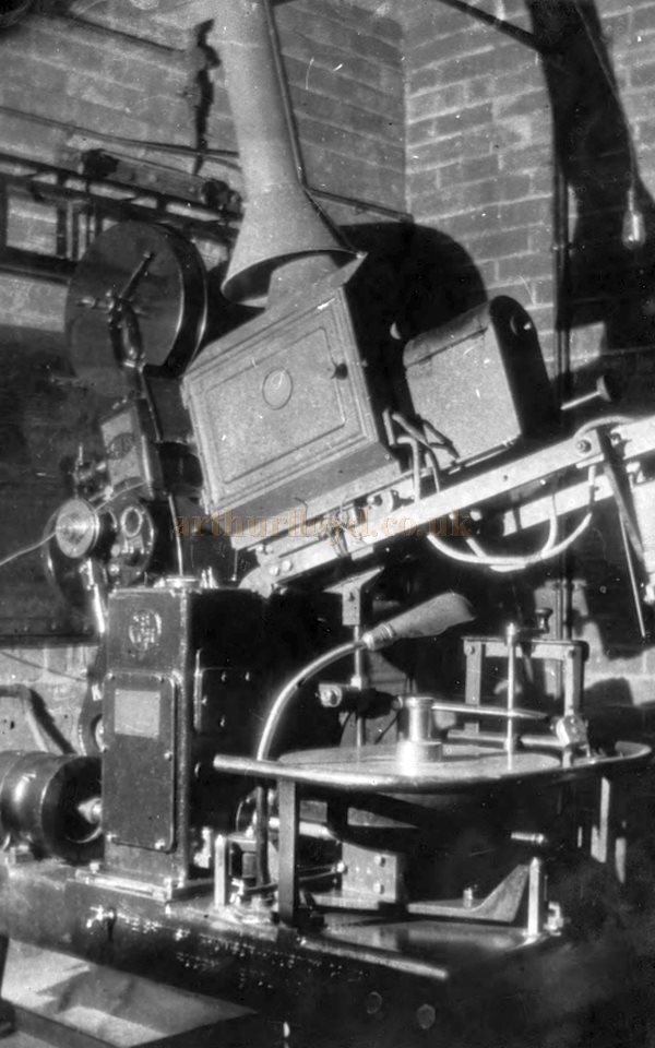 One of the Projectors at the Regal Super Cinema, Altrincham - From a photograph included with the Opening Programme for the Theatre on the 13th of May 1931 - Kindly Scanned and sent along for inclusion on the site by Laura Jamson, who says that her Grandfather Ken Francis Cook's first job aged 14 was as a projectionist. His family hail from Altrincham, so it is presumed that he worked at The Regal and the photo of the projector was taken by him.