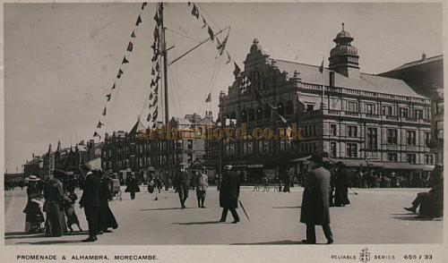 Morecambe Alhambra Theatre and sea front Promenade - From a postcard 1910