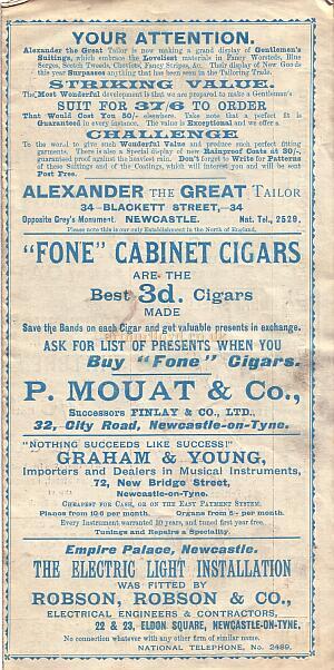 A programme for the New Empire Palace Theatre, Newcastle on July 11th 1904