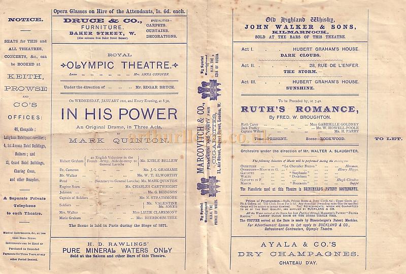 A Programme for the Olympic Theatre, Wych Street, London 