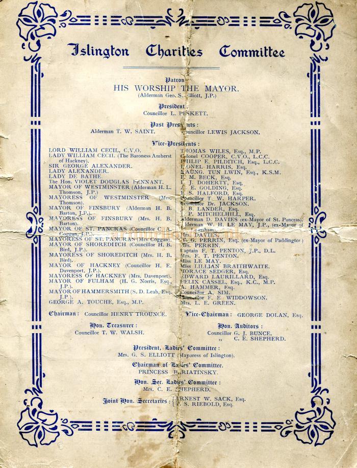 A Programme for the Oxford Music Hall, London in 1913