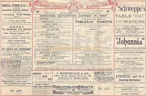Programme for the Palace Theatre of Varieties March 17th 1894
