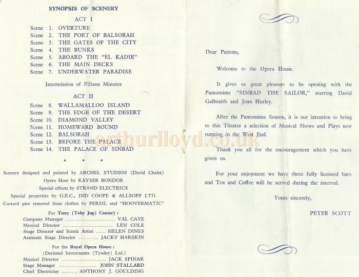 Synopsis of Scenery for 'Sinbad the Sailor' at the Royal Opera House, Leicester in 1959 - Courtesy David Garratt. 