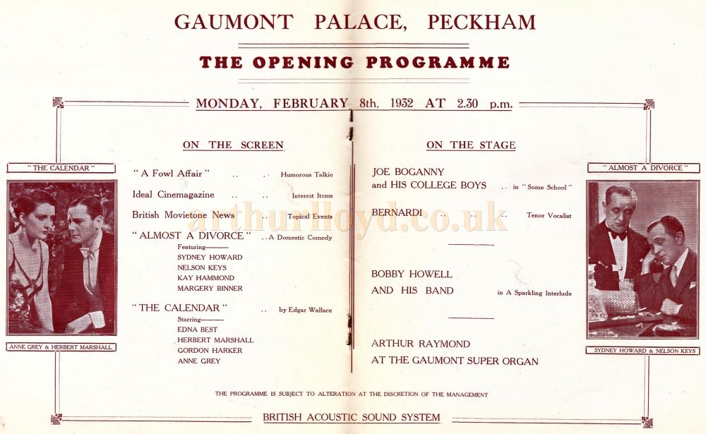 The Opening Souvenir Programme for the Gaumont Palace Theatre, Peckham 