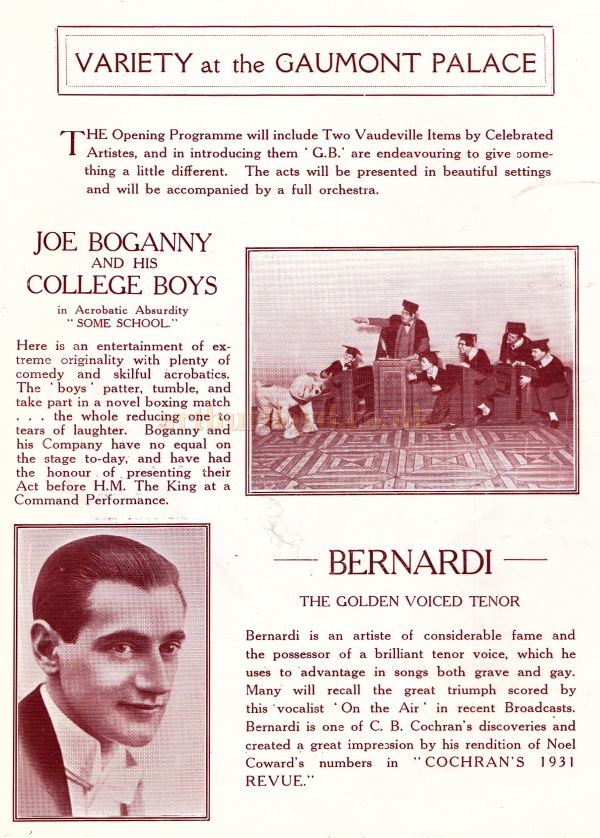 The Opening Souvenir Programme for the Gaumont Palace Theatre, Peckham 