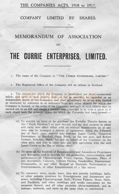 The Prospectus for the Alhambra Theatre, Perth in 1921 - Kindly Donated by Condra Kerr, whose Great Uncle was James Currie.