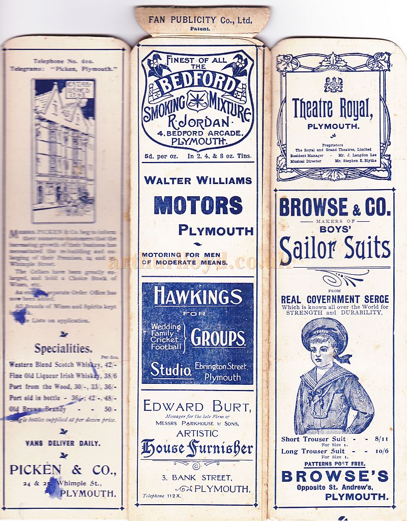 A Programme which converts into a Fan for a production of George Dance's Company in 'Miss Hook of Holland' at the Theatre Royal, Plymouth on Monday the 11th of November 1907