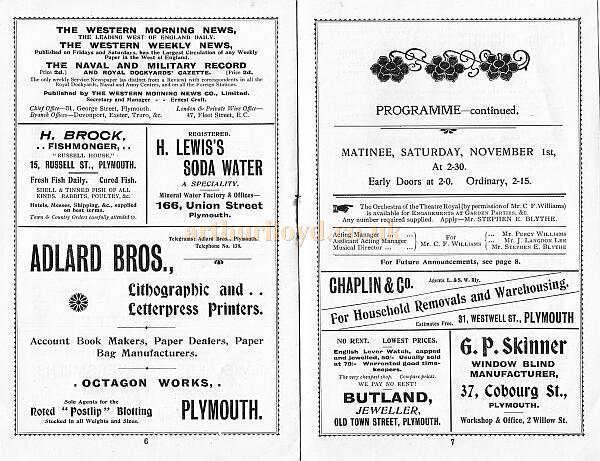 A Programme for 'The Messenger Boy' at The Theatre Royal Plymouth in the late 1800s.