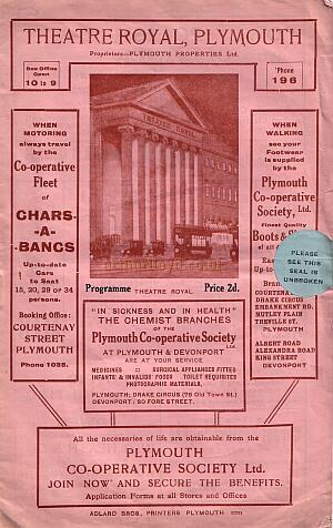 A Programme for 'The Price of Wisdom' at the Theatre Royal, Plymouth in 1932
