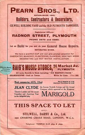 A Programme for 'The Price of Wisdom' at the Theatre Royal, Plymouth in 1932