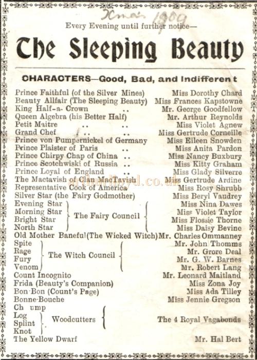 A programme for the pantomime 'Sleeping Beauty' at the present Theatre Royal, Portsmouth for Christmas 1909 / 1910