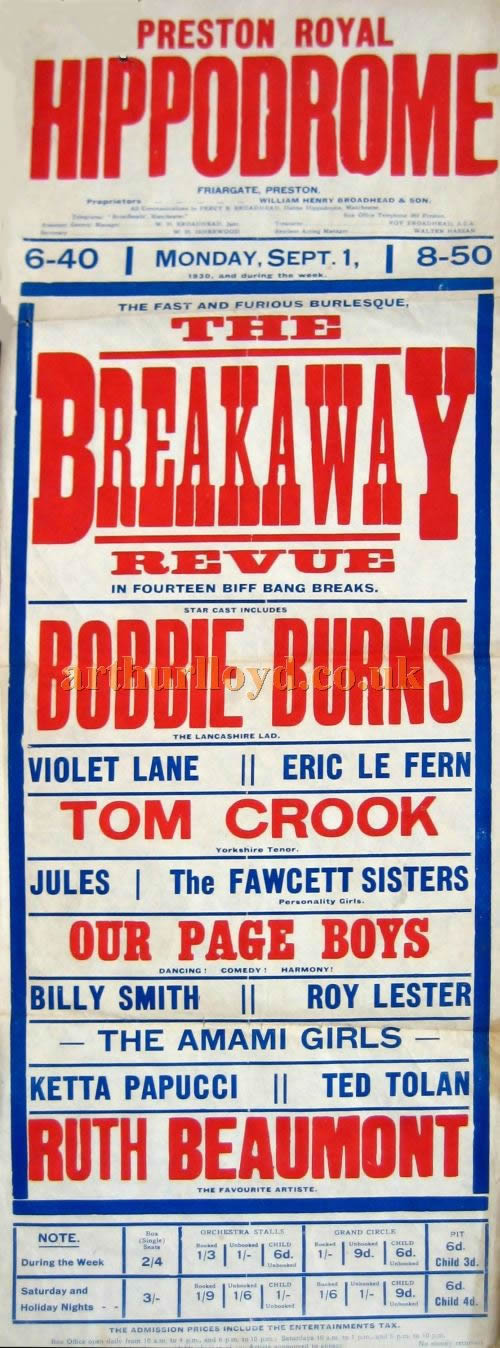 A Poster for 'The Breakaway Review' at the Preston Hippodrome - Courtesy David Garratt. 