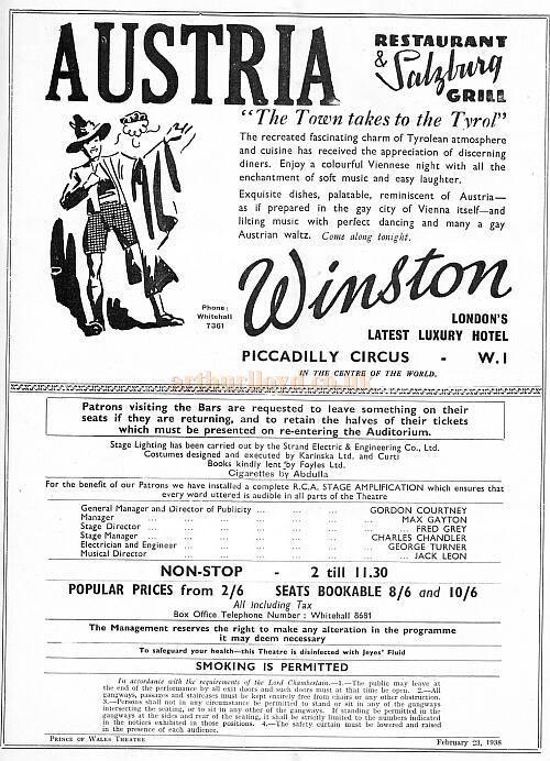 Programme for 'Folies De Can-Can' at the newly built Prince Of Wales Theatre in 1938