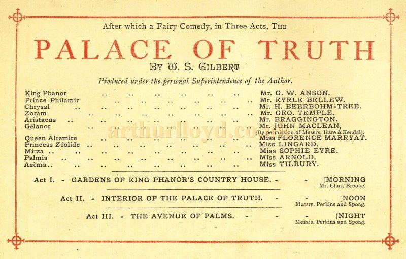 The opening night programme for the Prince's Theatre on the Friday the 18th of January 1884 - Courtesy Alison Piano