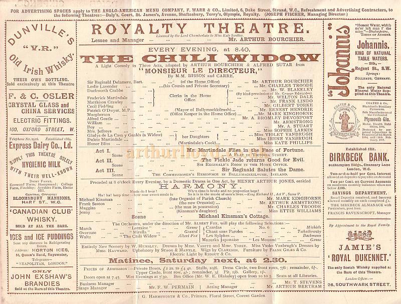 A Programme, Poster, and Review for 'The Chili Widow' at the Royalty Theatre 1896